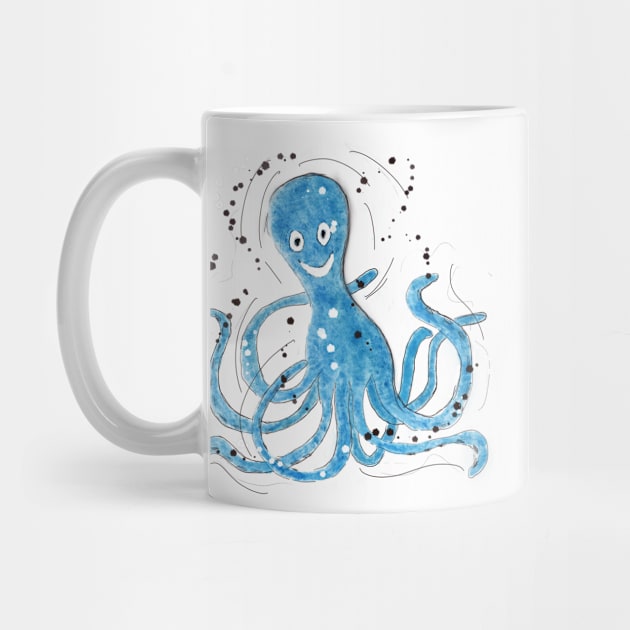 Happy Blue Cartoon Octopus by gldomenech